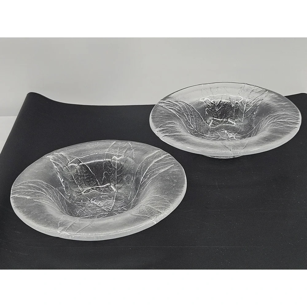 Kosta Boda Textured Clear Glass Leaf Pattern Bowls 7.75